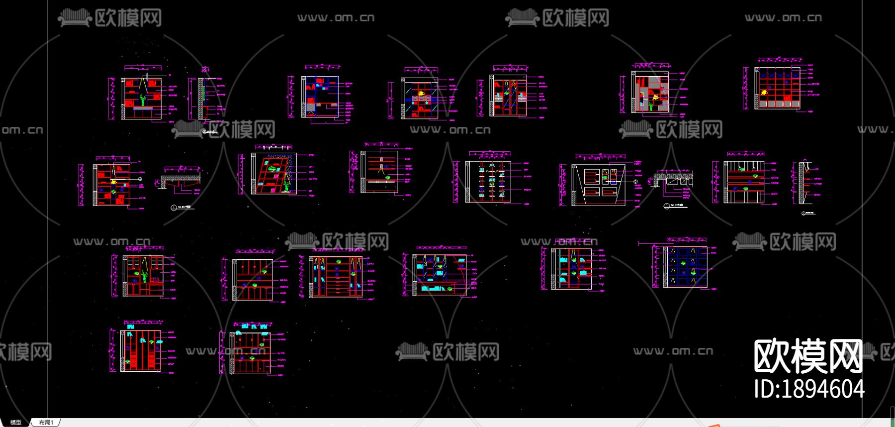 书柜cad图库下载（渲染图2）