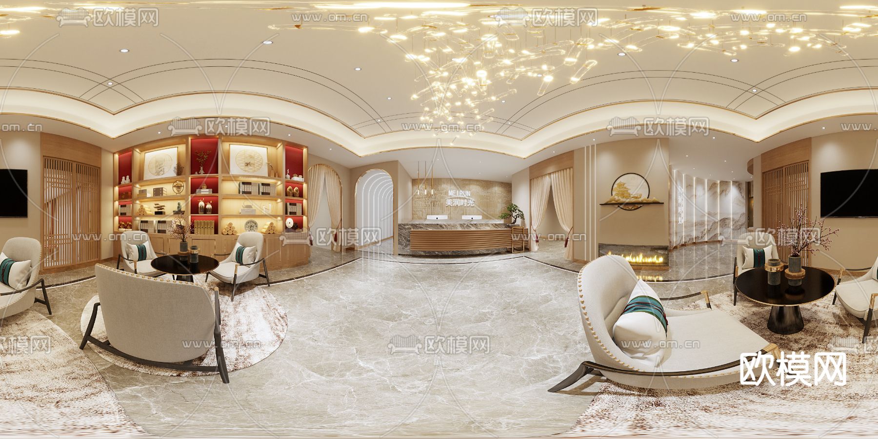 新中式美容会所前台cr全景3d模型