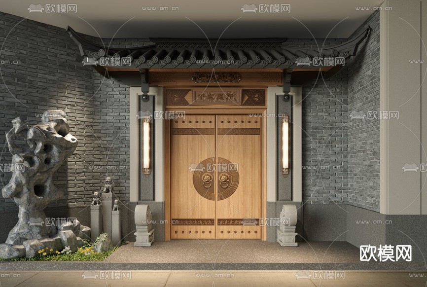 中式门头大门d模型下载(渲染图1)