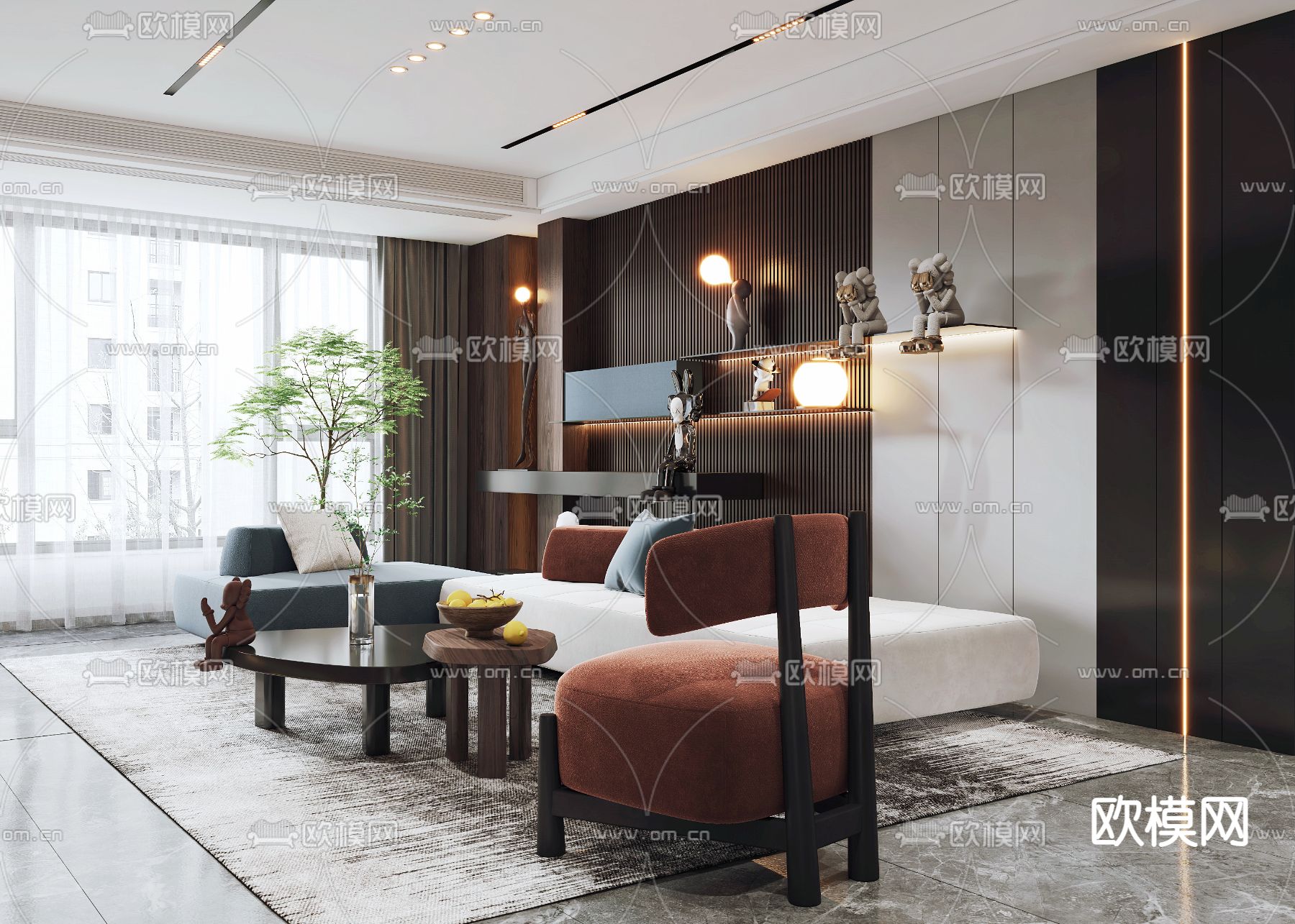 现代轻奢客厅餐厅3d模型下载（渲染图4）