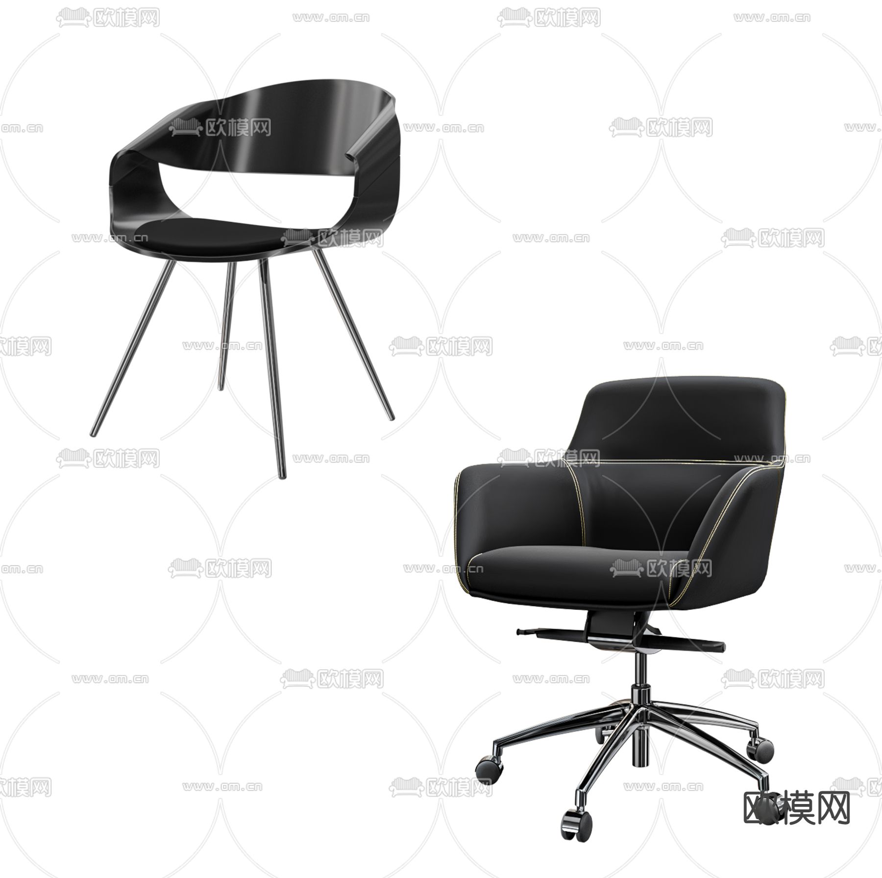 现代皮革办公椅3d模型下载（渲染图1）