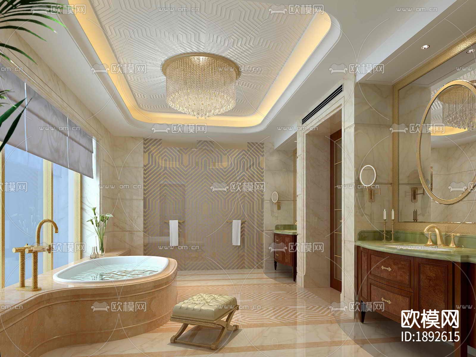 江苏富人公馆会所CAD施工图下载（渲染图6）