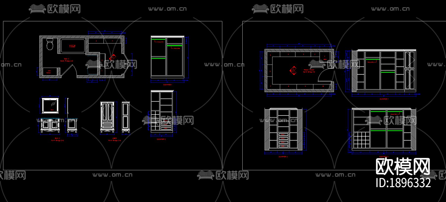 橱柜cad立面图下载（渲染图3）