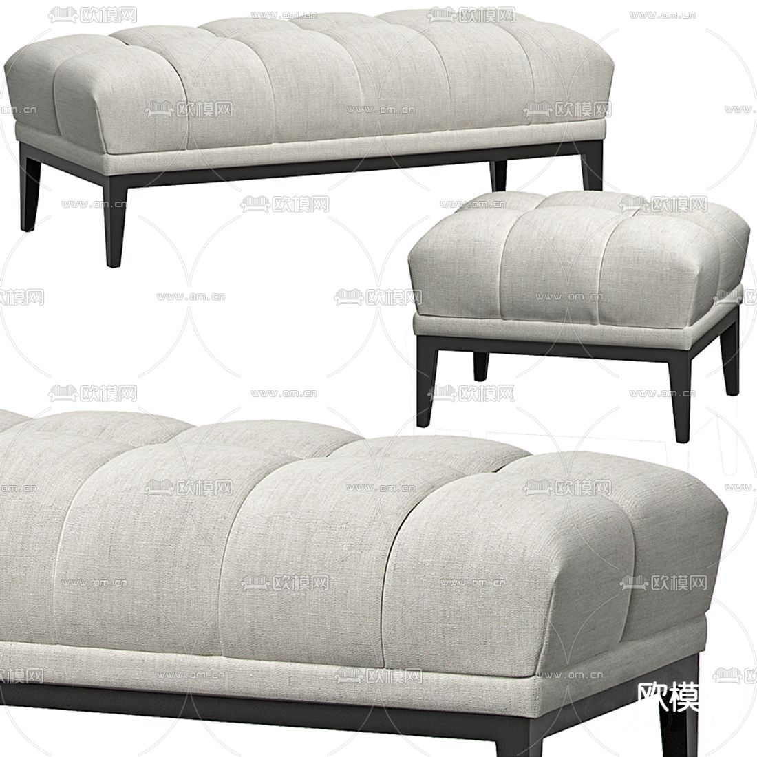 现代布艺脚踏3d模型下载（渲染图1）