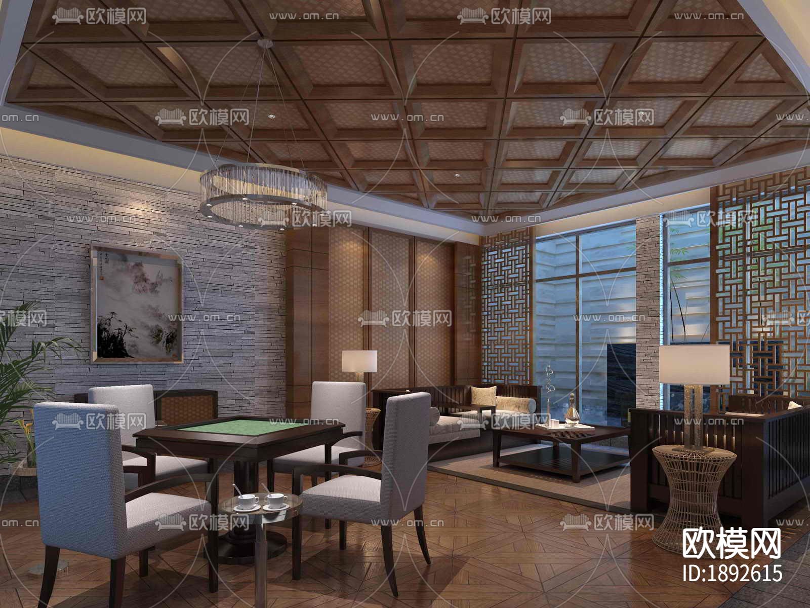 江苏富人公馆会所CAD施工图下载（渲染图7）