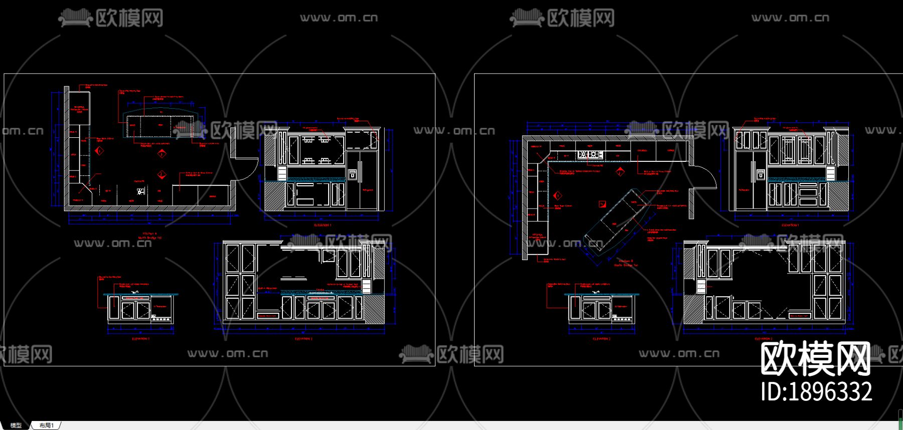 橱柜cad立面图下载（渲染图2）