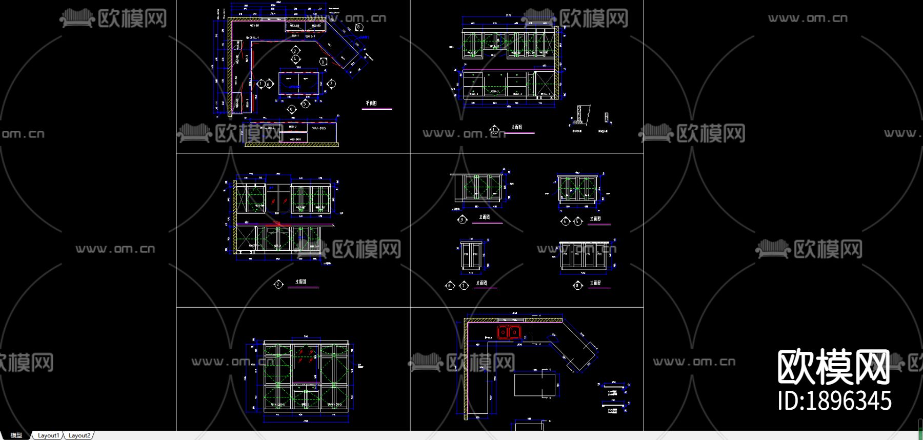 橱柜cad立面图下载（渲染图1）