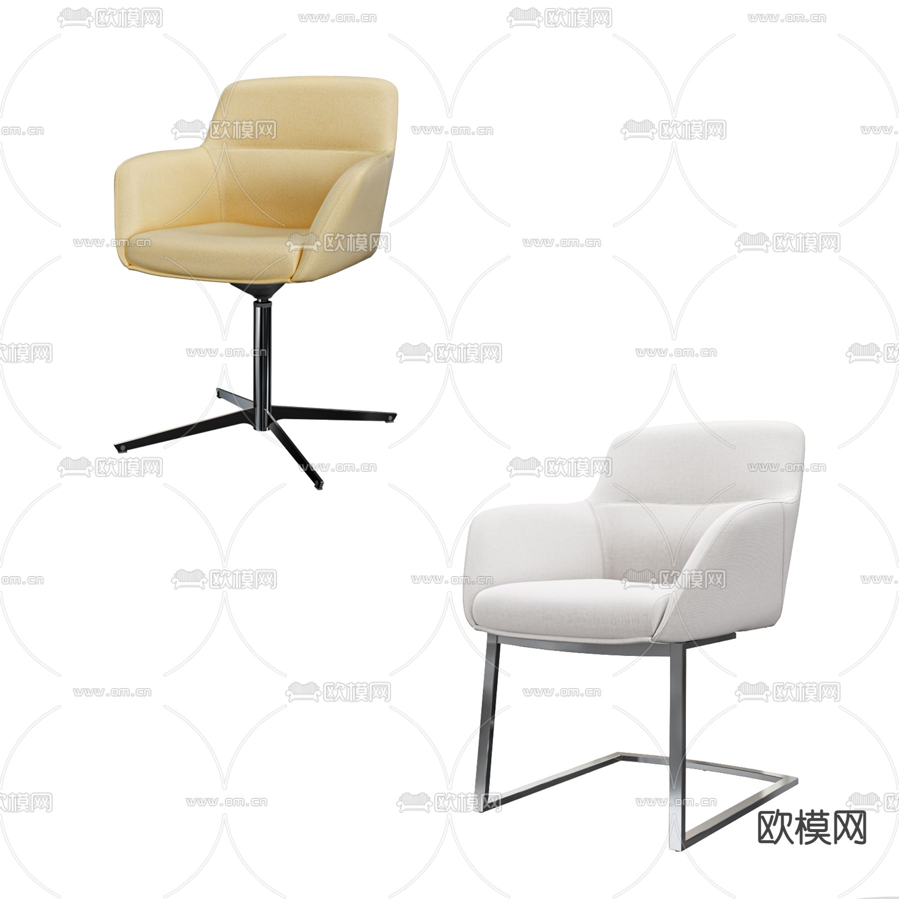 现代皮革办公椅班前椅3d模型下载（渲染图1）