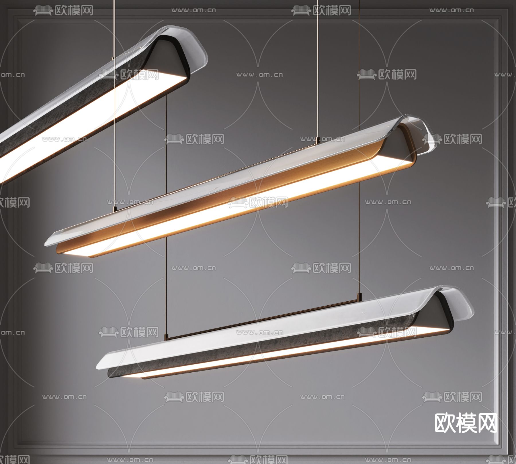 现代金属条形办公吊灯3d模型下载