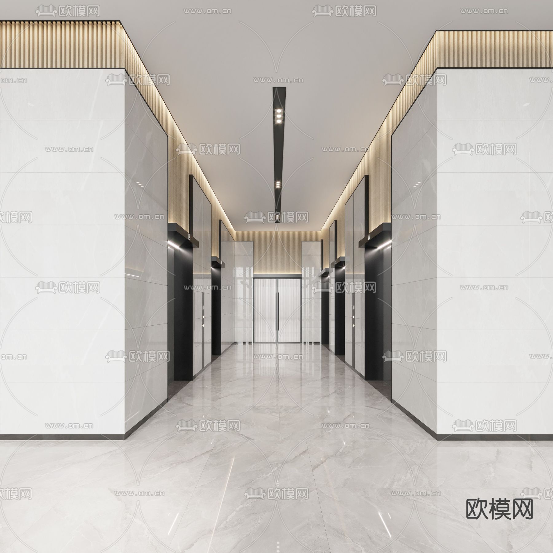 现代办公楼前台大厅3d模型下载（渲染图2）