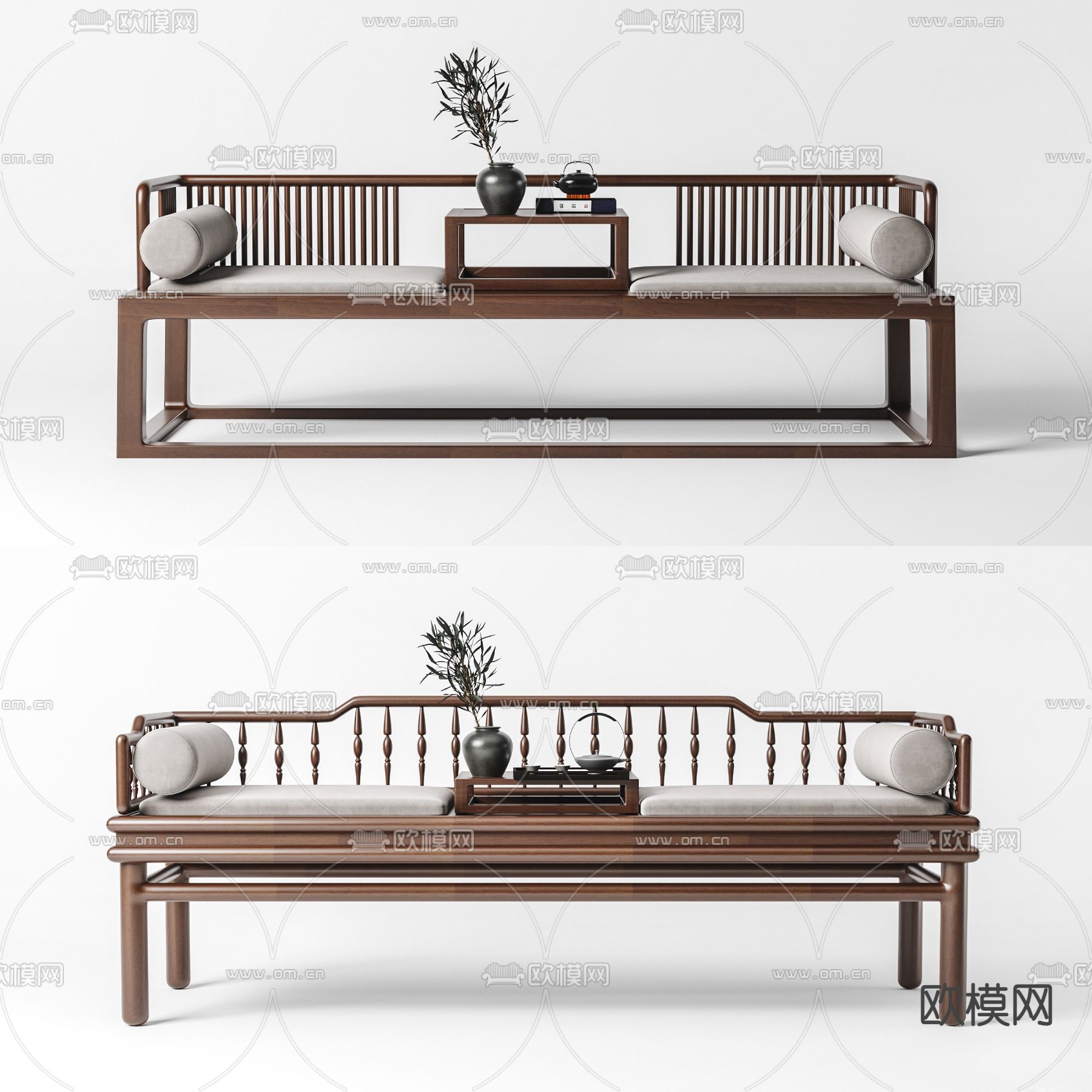 新中式实木罗汉床3d模型