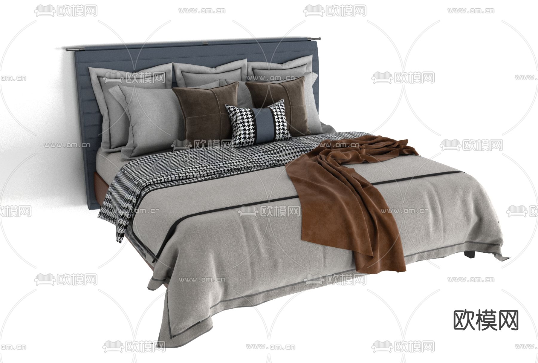 简欧布艺双人床免费3d模型下载