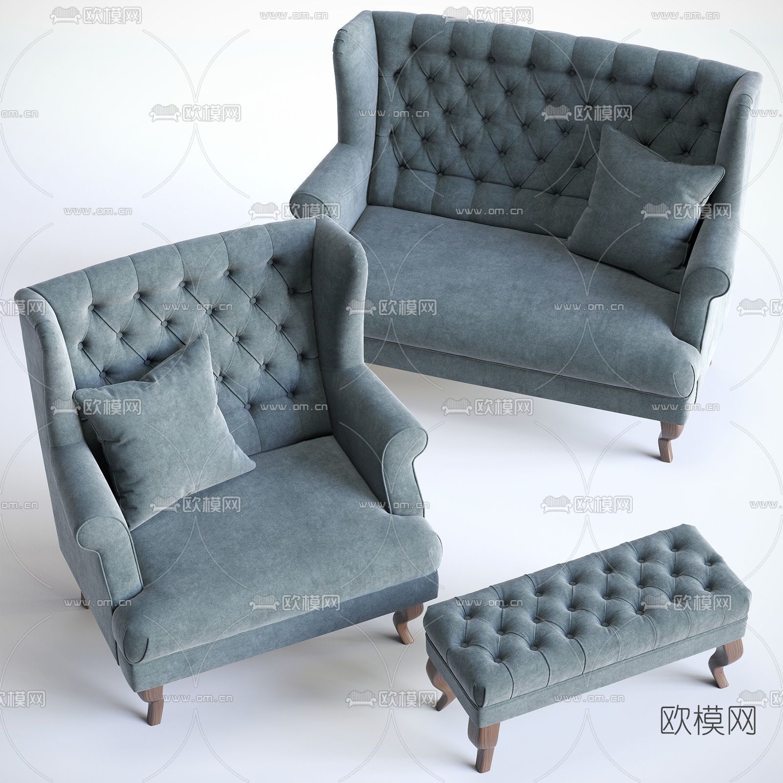 简欧双人沙发免费3d模型下载