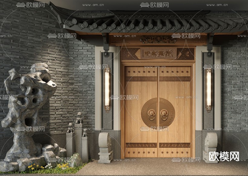 中式门头大门d模型下载(渲染图2)