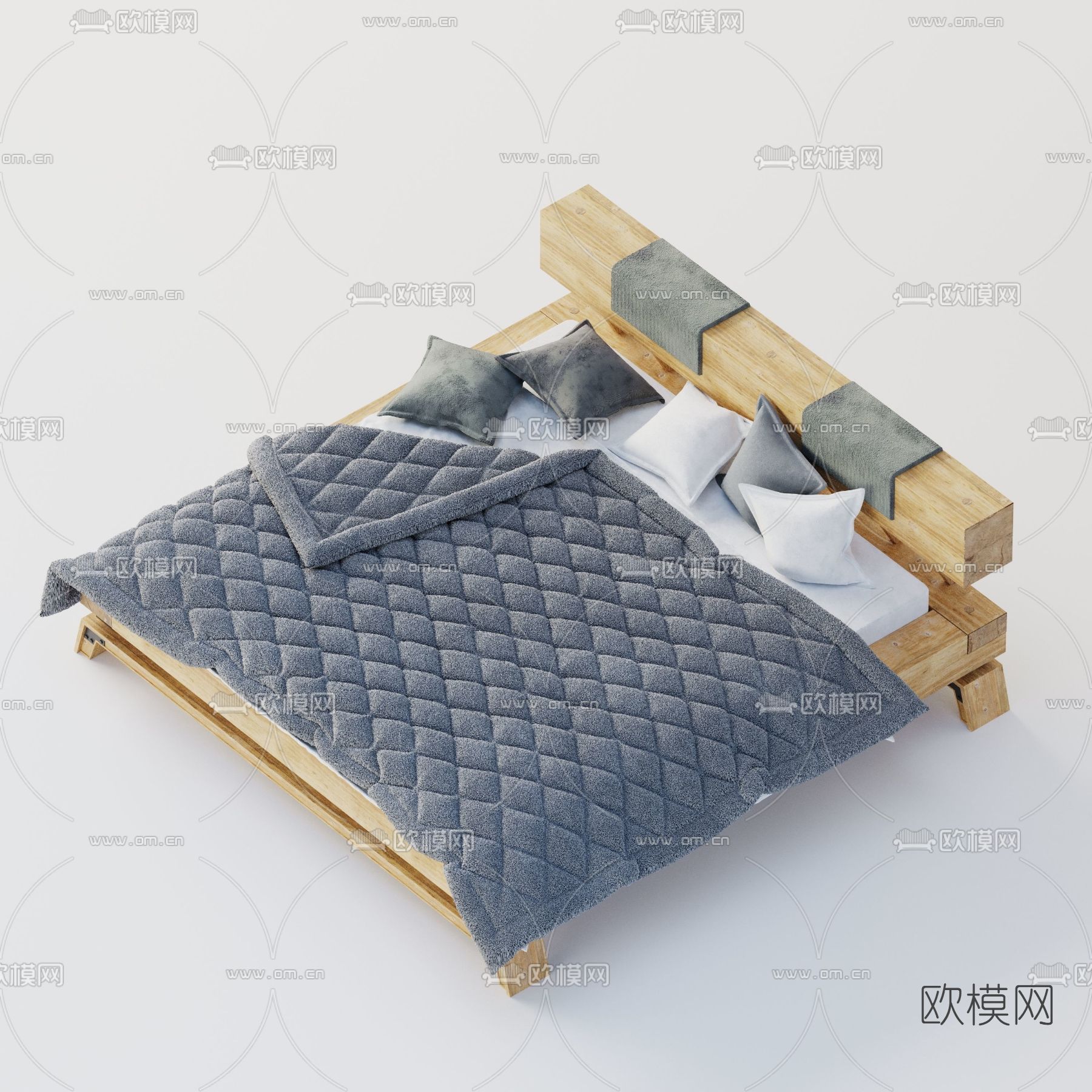 自然风双人床免费3d模型