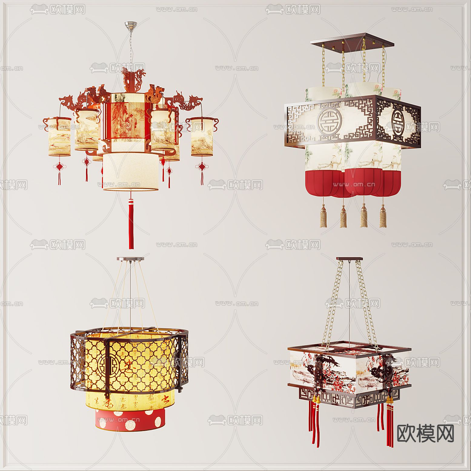 中式花灯吊灯3d模型下载
