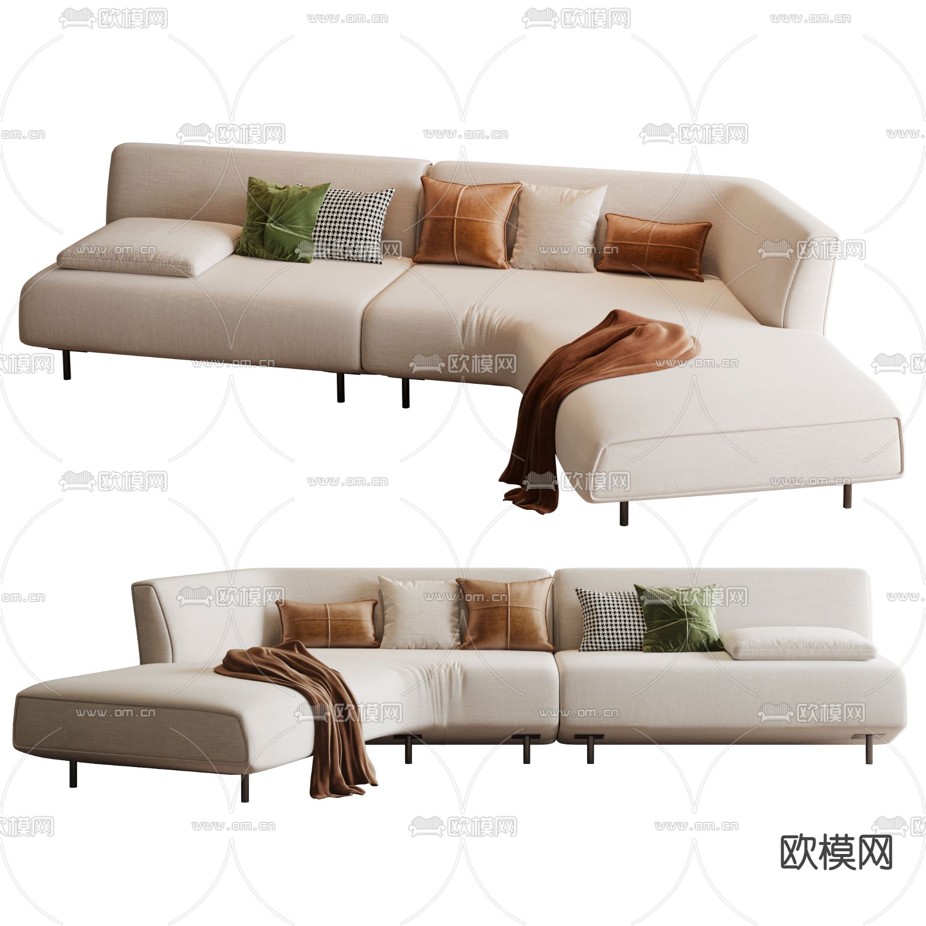 现代布艺转角多人沙发3d模型下载