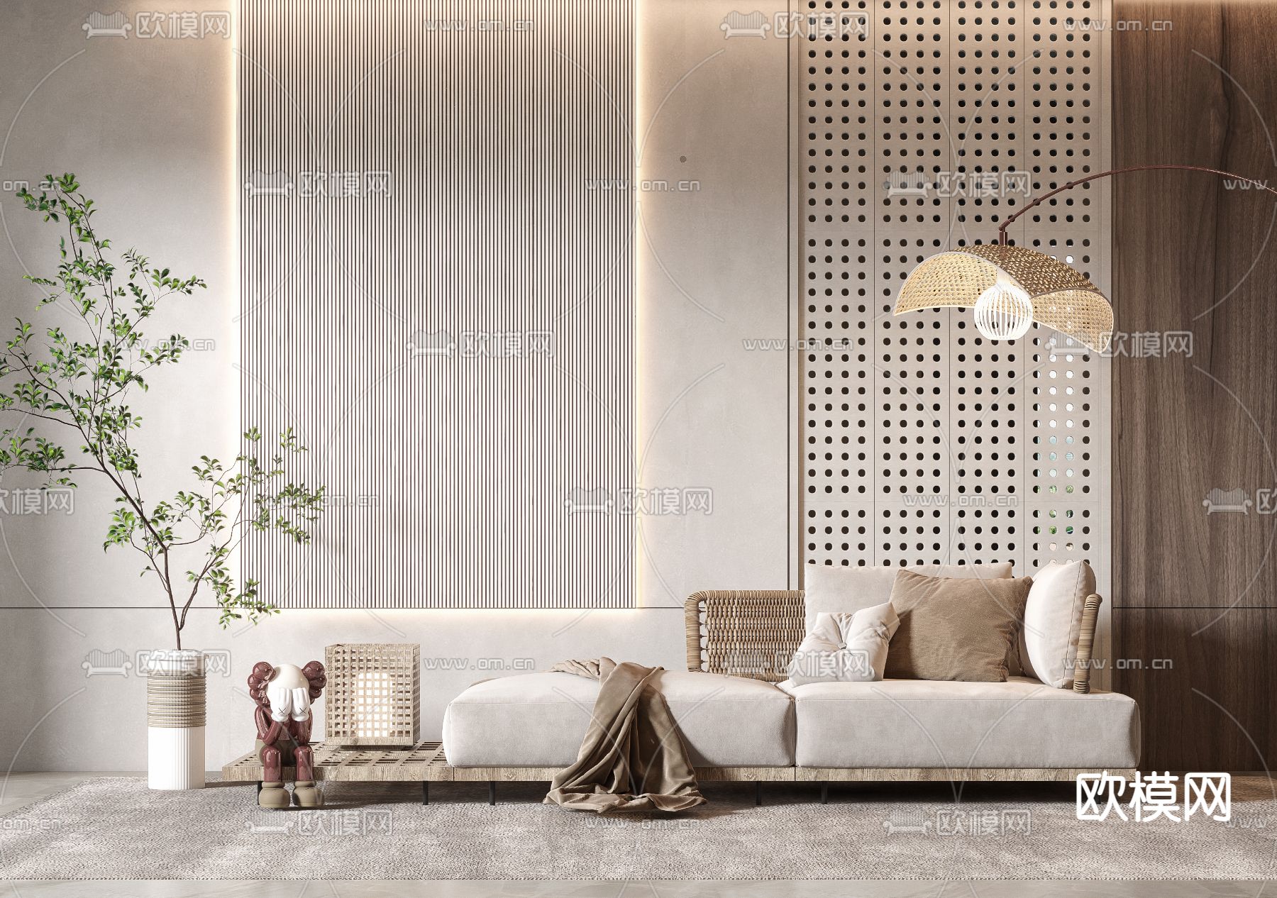 侘寂藤编贵妃椅3d模型下载