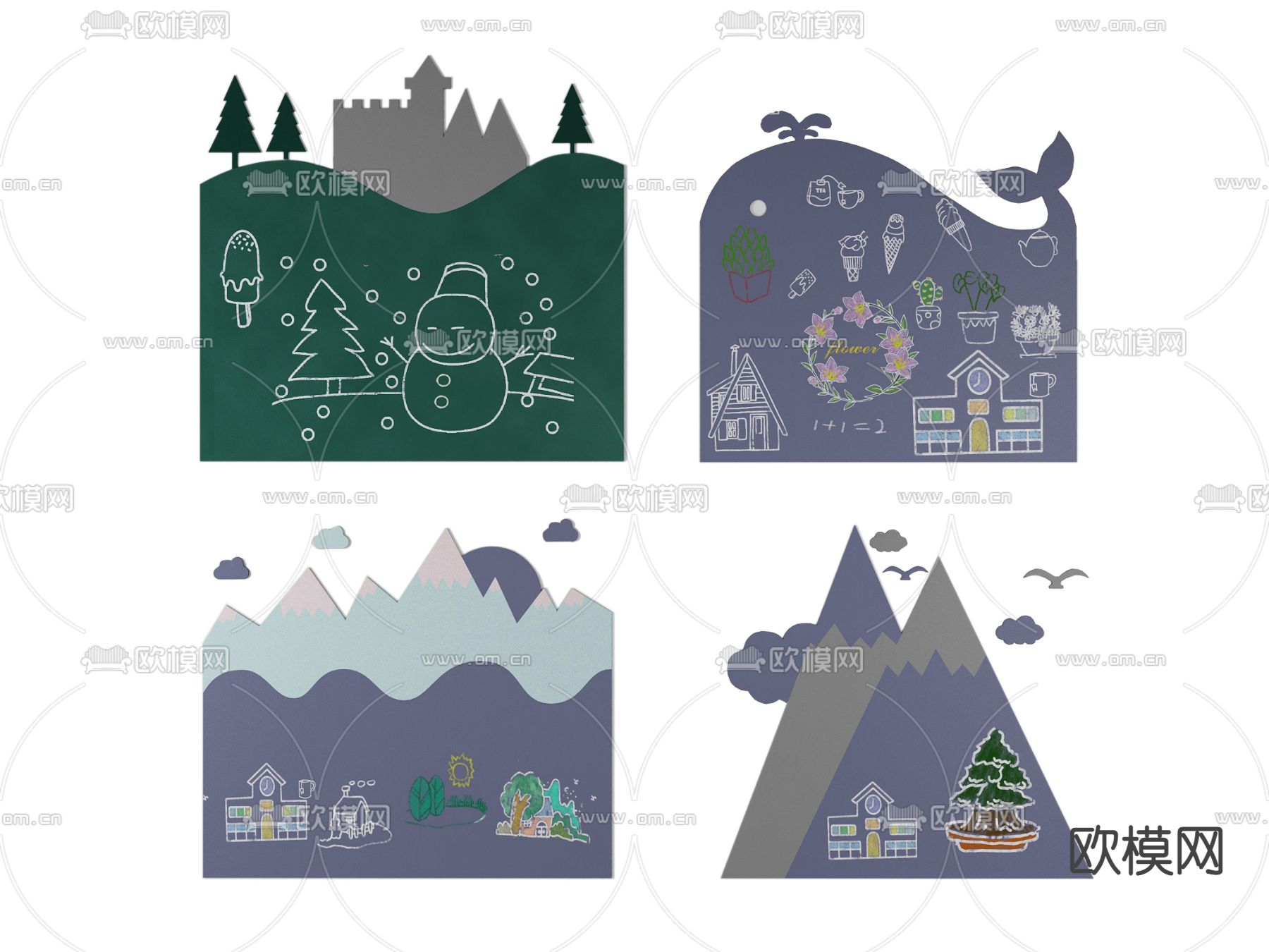 现代儿童房黑板墙3d模型下载