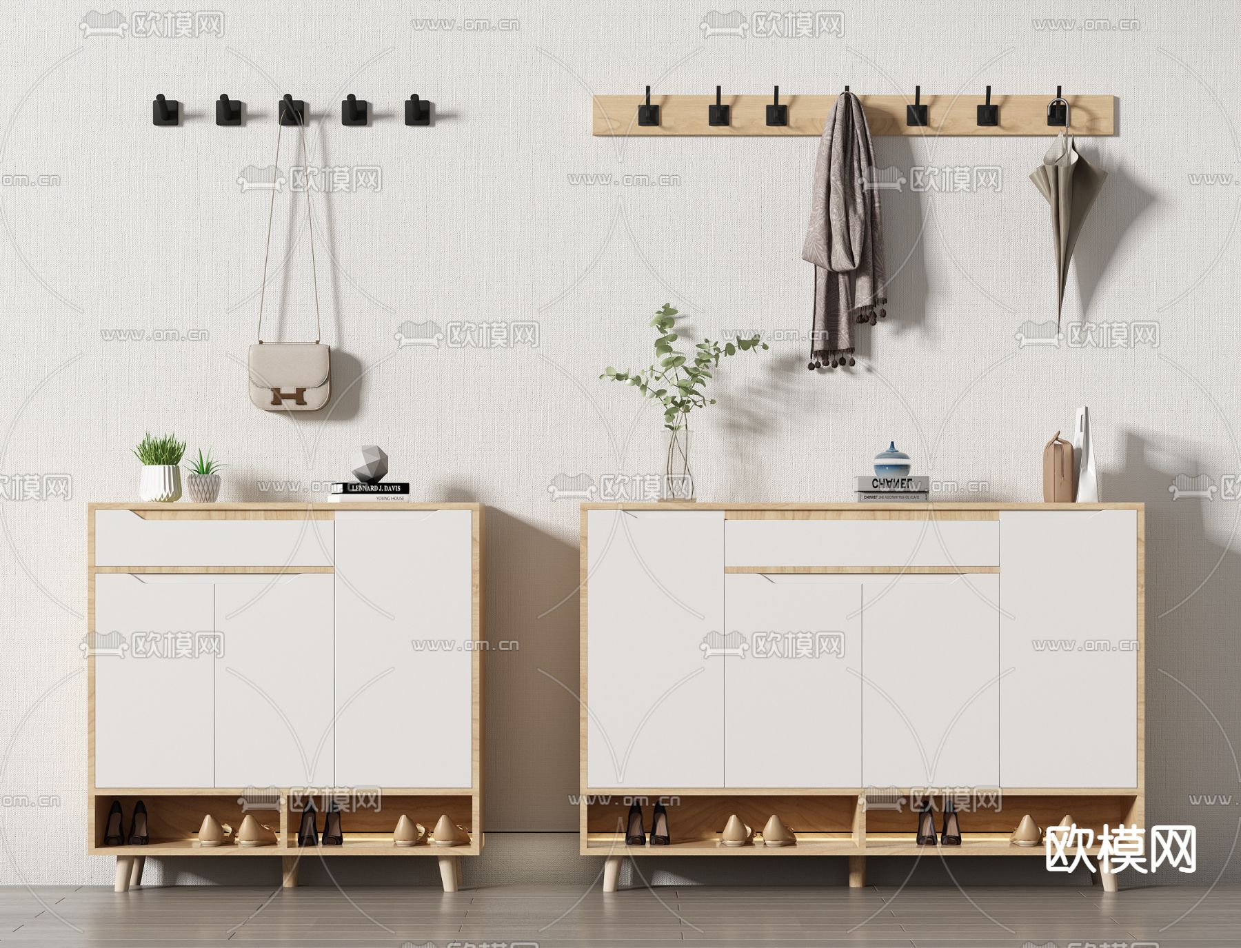 北欧轻奢鞋柜su模型下载（渲染图1）