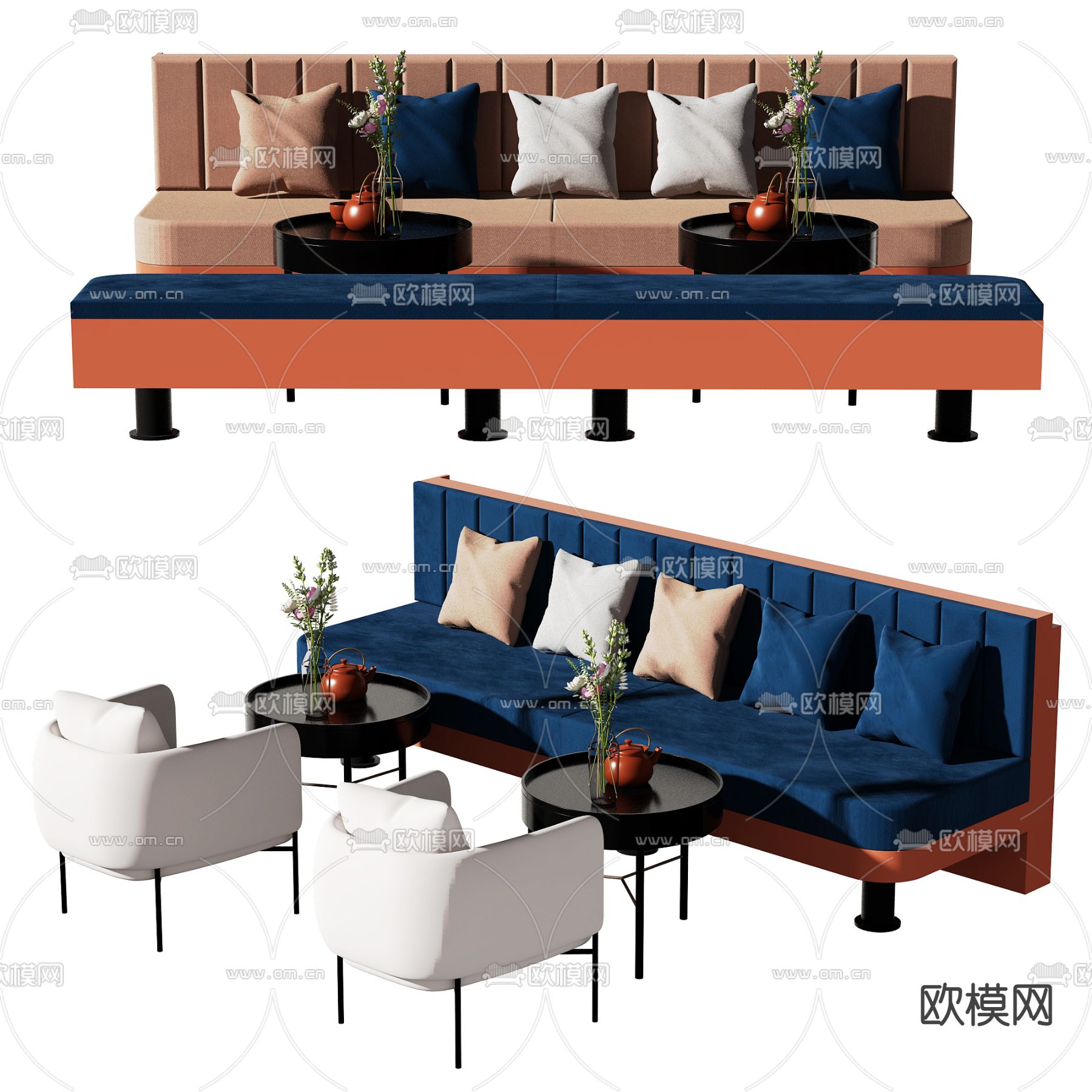 现代布艺卡座办公沙发组合3d模型