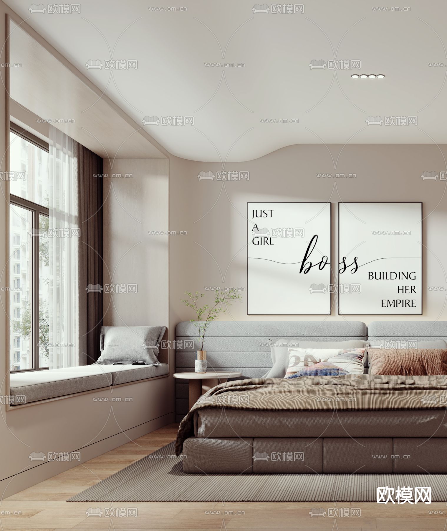 现代卧室3d模型下载（渲染图2）