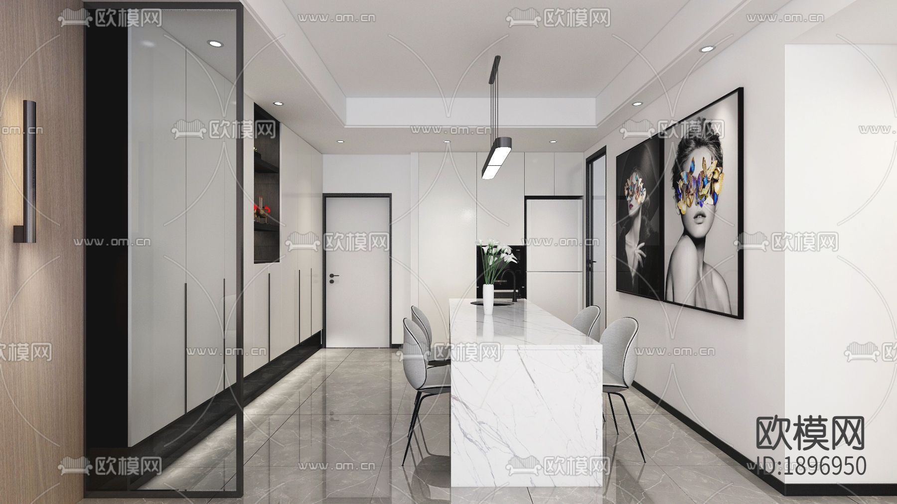 家装住宅cad施工图下载（渲染图2）