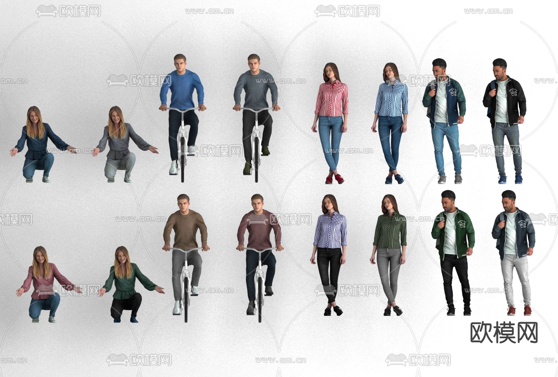 现代男女青年人物免费3d模型下载