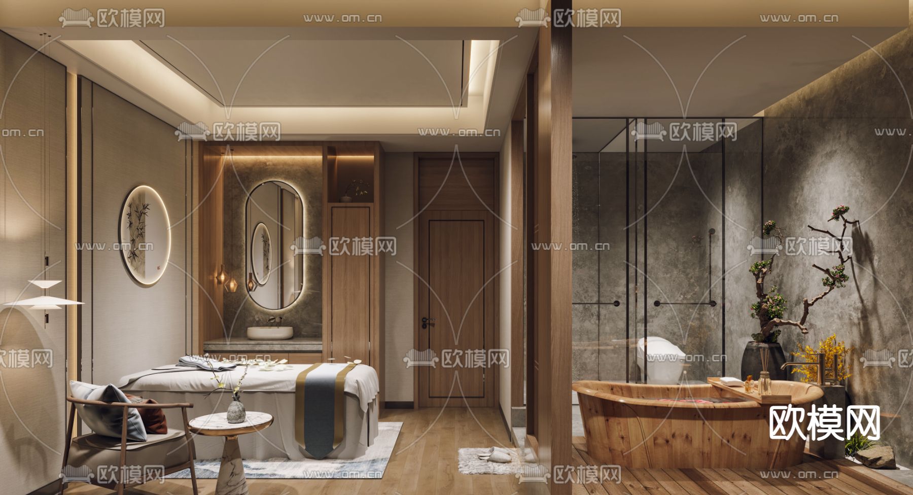 新中式SPA包间3d模型下载