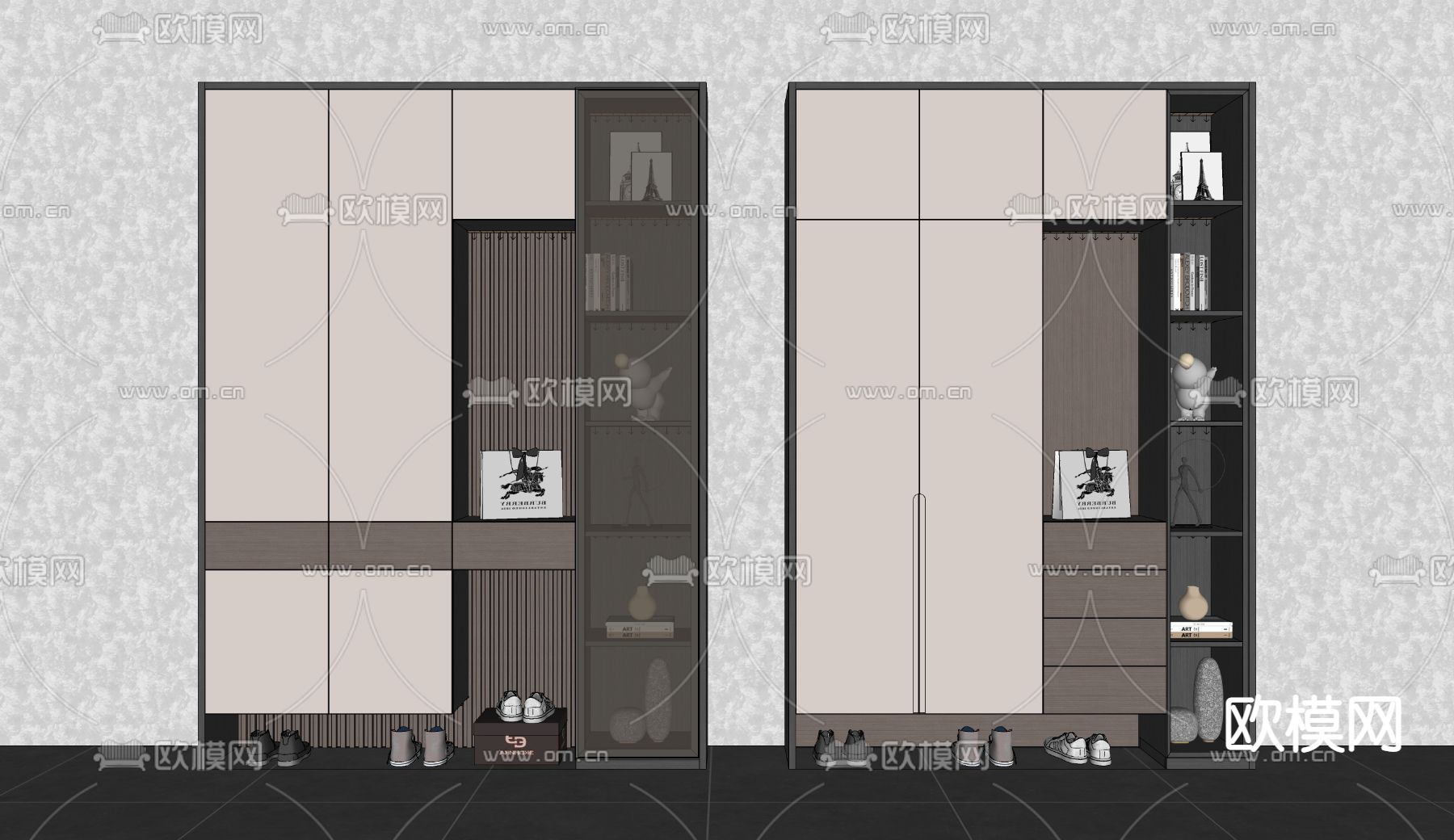现代轻奢鞋柜su模型下载（渲染图2）