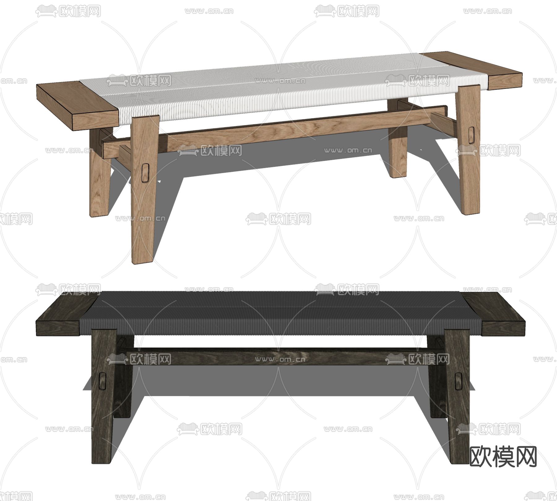 现代实木长凳su模型下载（渲染图2）