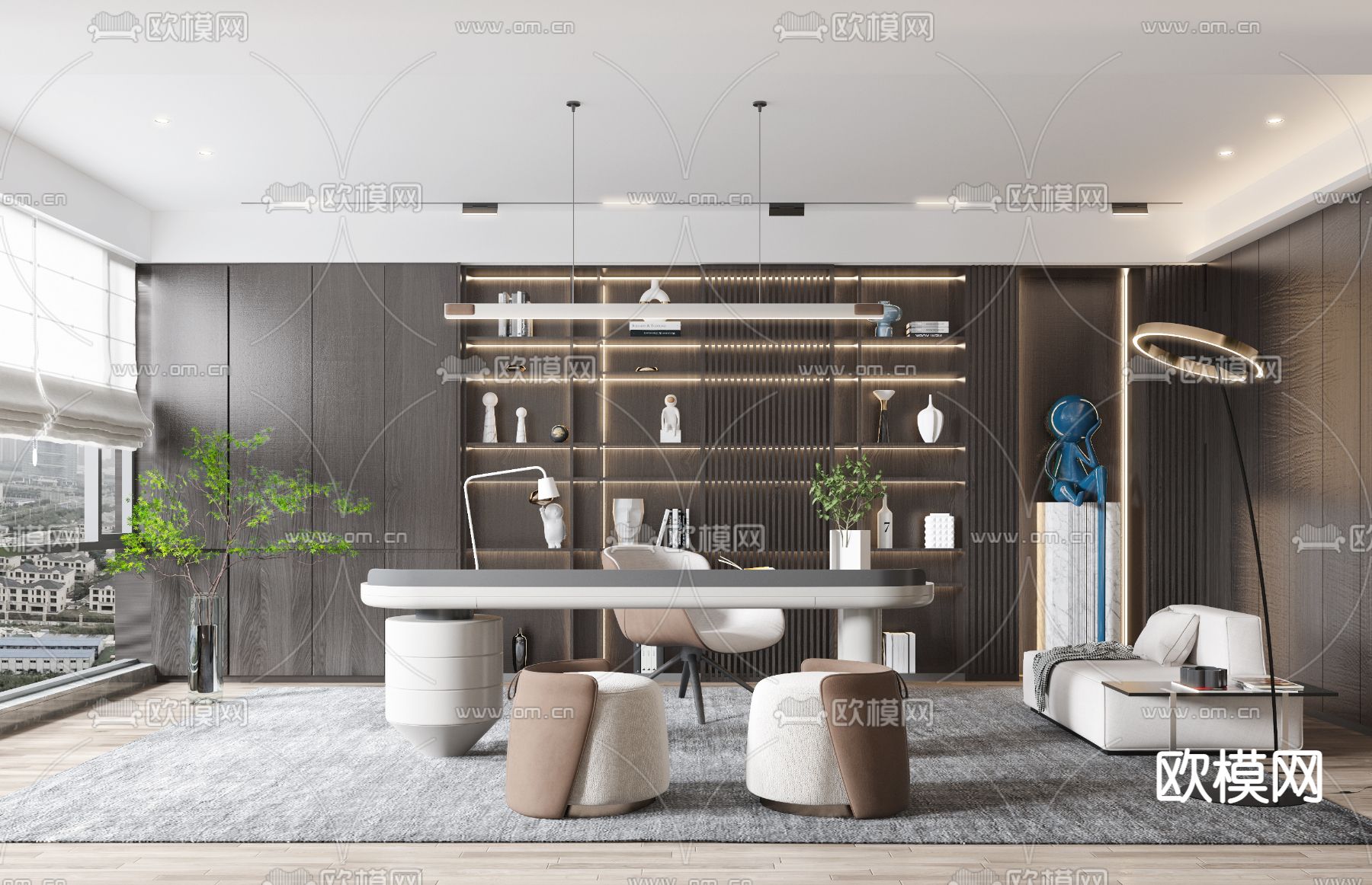 现代轻奢书房3d模型下载