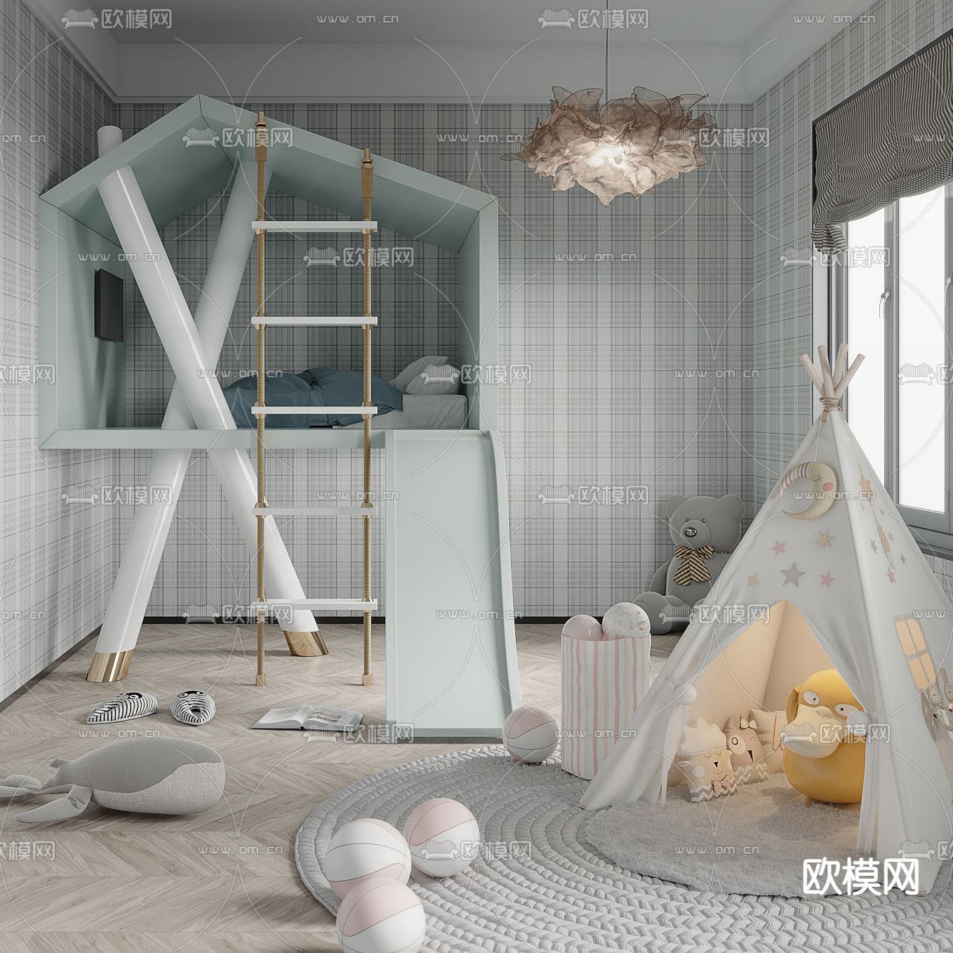 现代儿童房3d模型