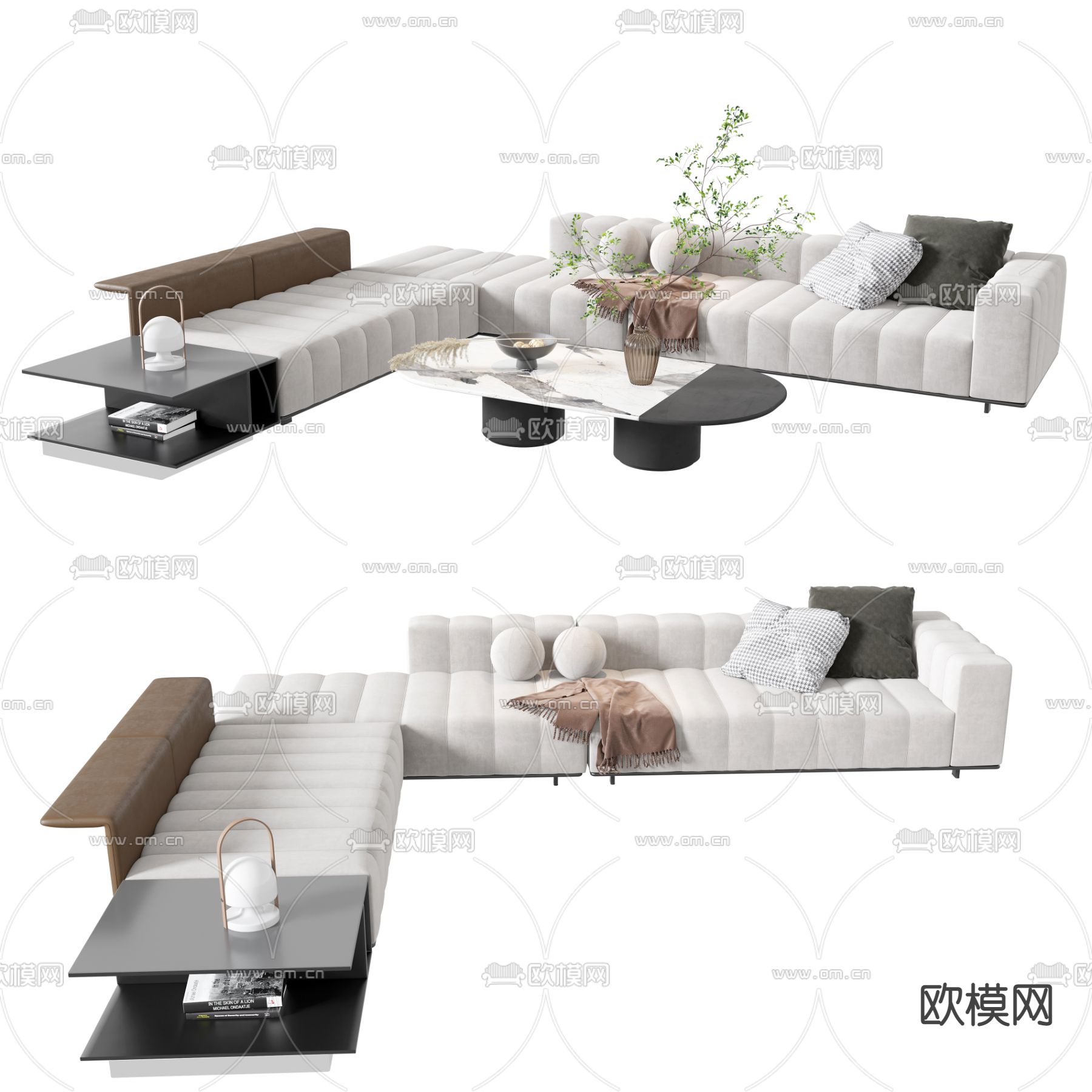 现代布艺转角沙发3d模型
