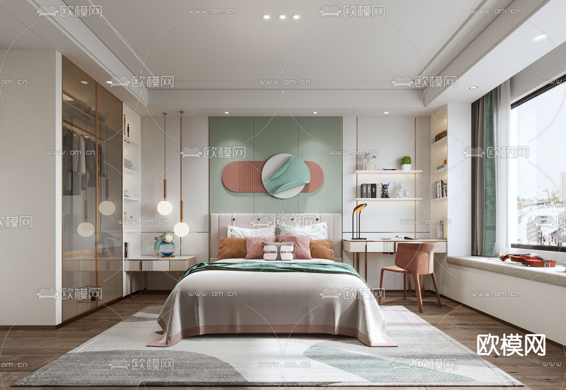 北欧卧室女孩房3d模型下载