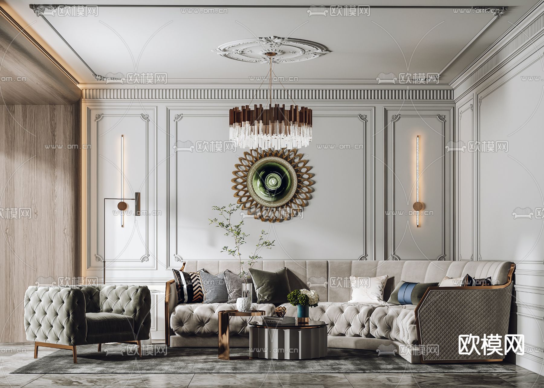 美式布艺转角沙发组合3d模型下载