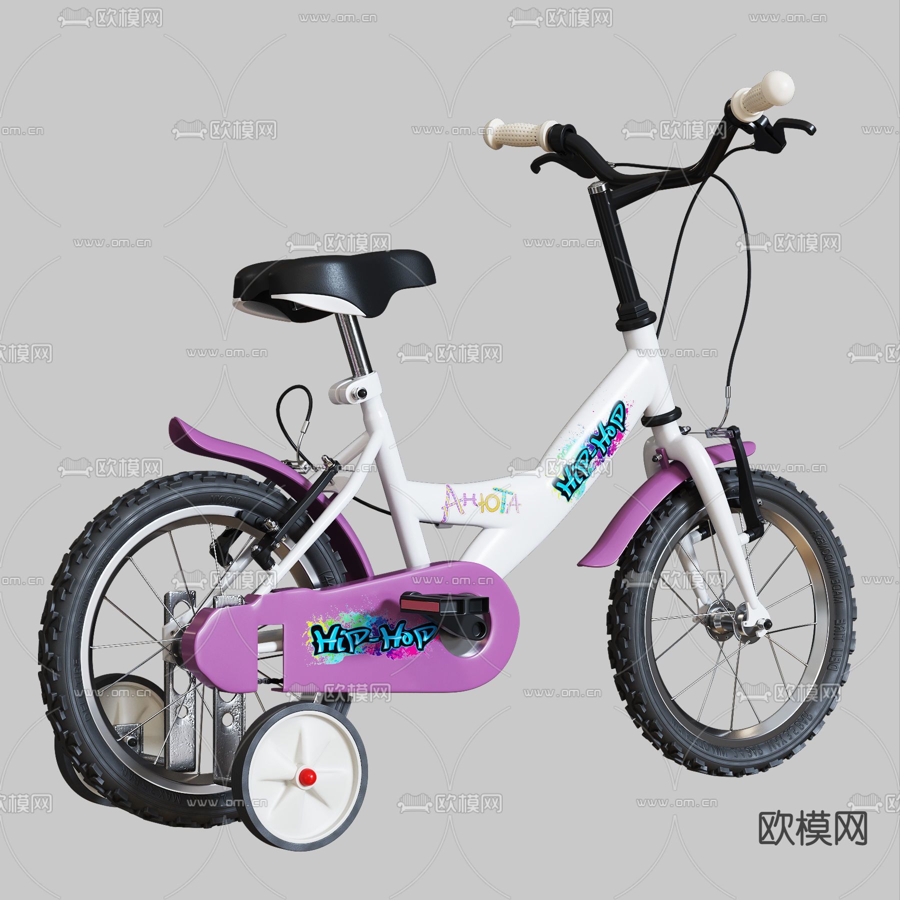 现代儿童自行车3d模型下载（渲染图3）
