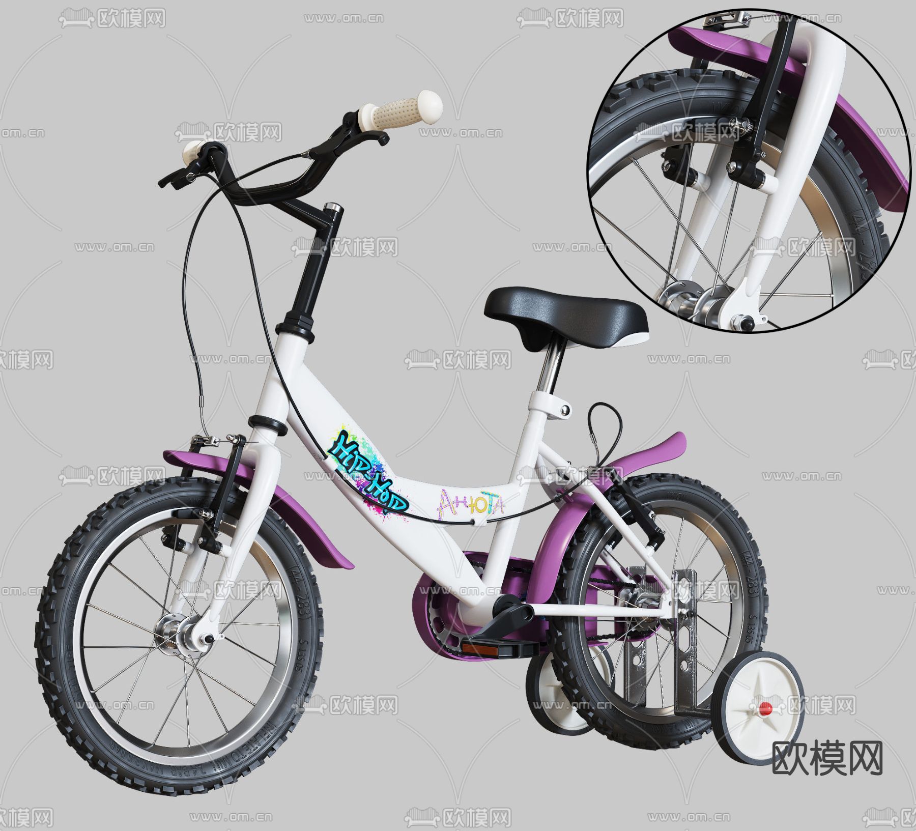 现代儿童自行车3d模型下载（渲染图1）