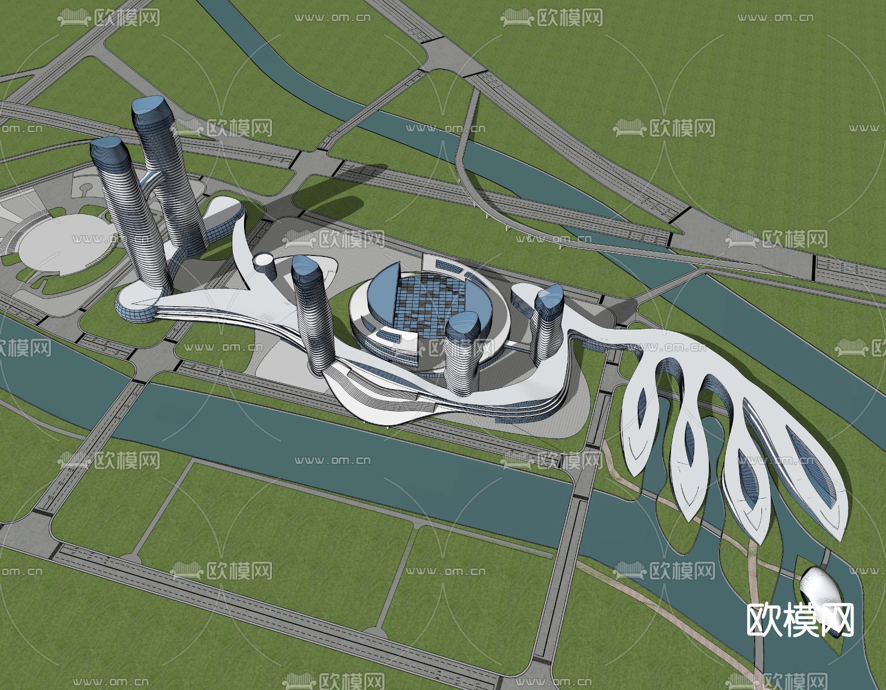 现代展厅中心外观su模型下载（渲染图3）