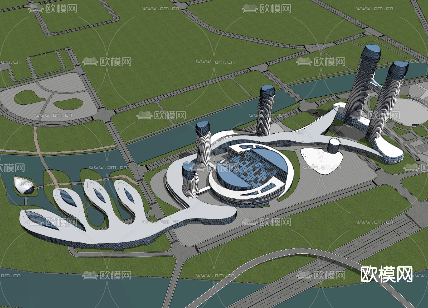 现代展厅中心外观su模型下载（渲染图2）