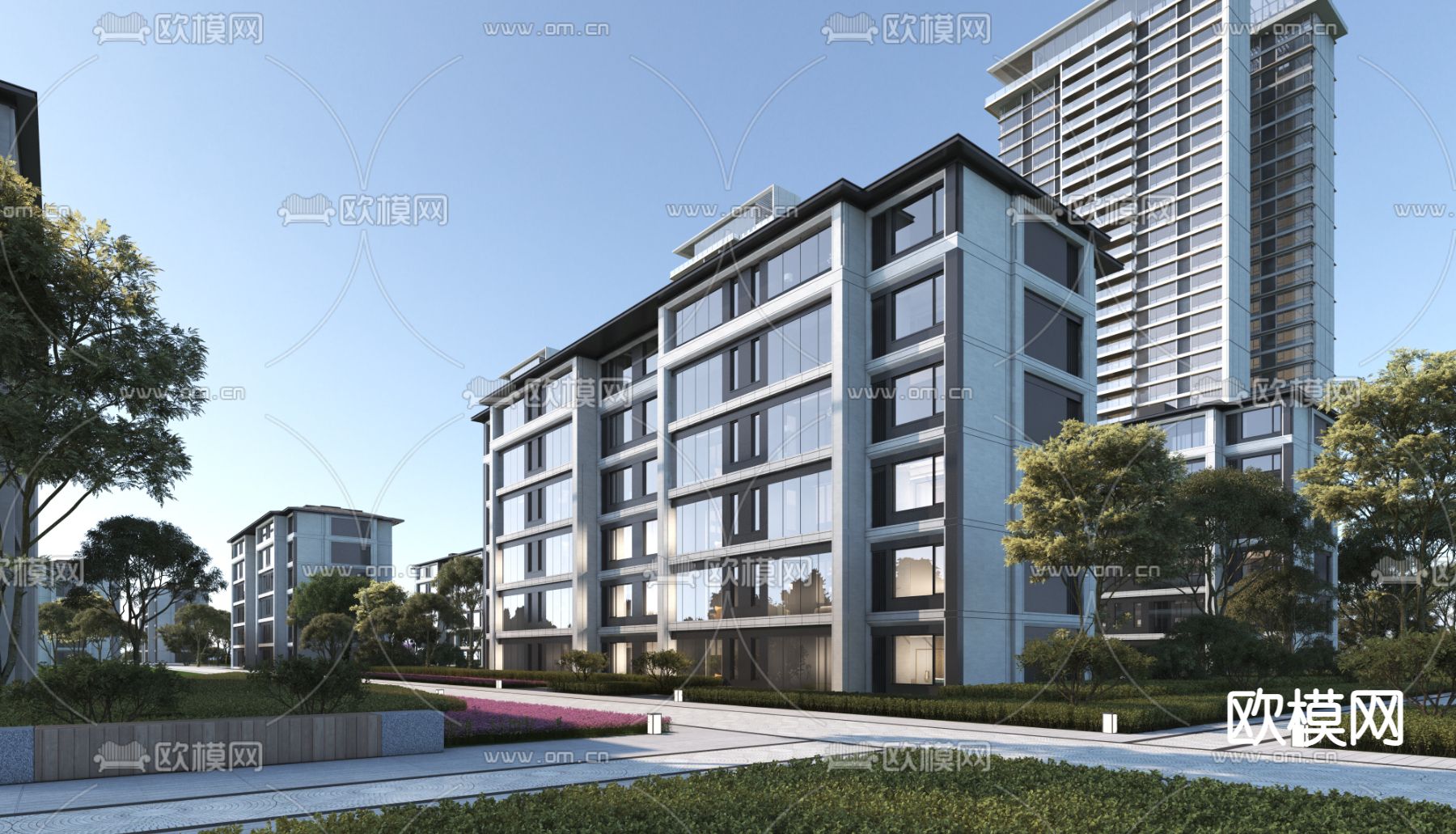 现代多层住宅楼外观3d模型下载