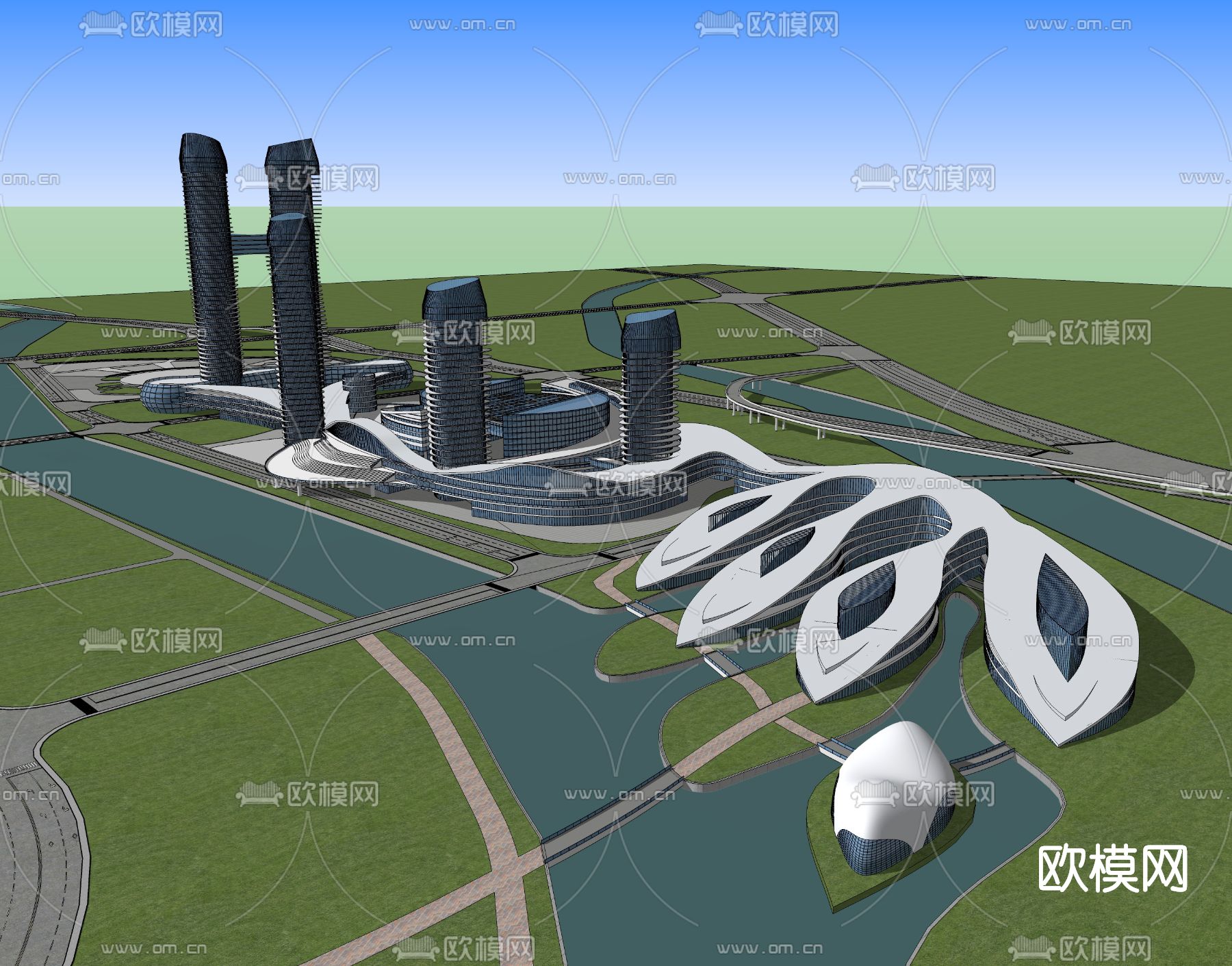 现代展厅中心外观su模型下载（渲染图4）