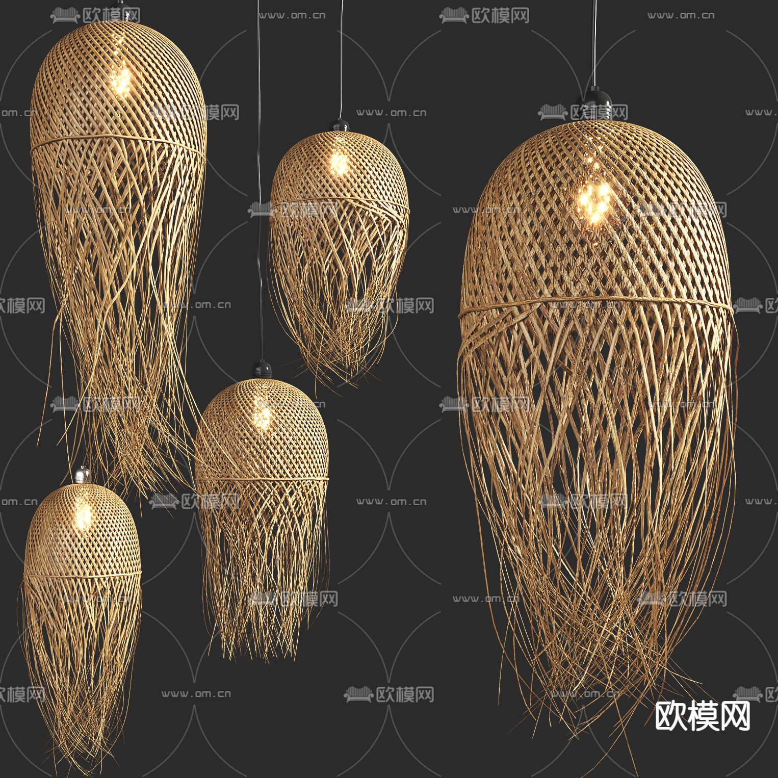 东南亚藤编吊灯3d模型