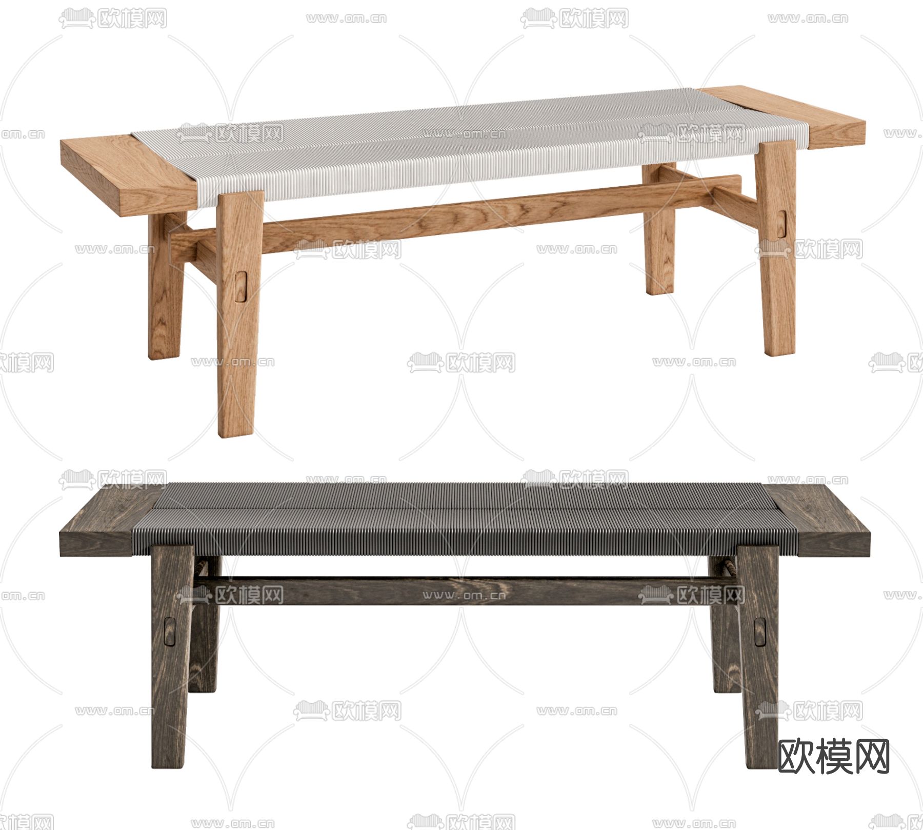 现代实木长凳su模型下载（渲染图1）