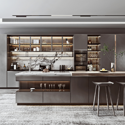  现代开放式厨房su模型 