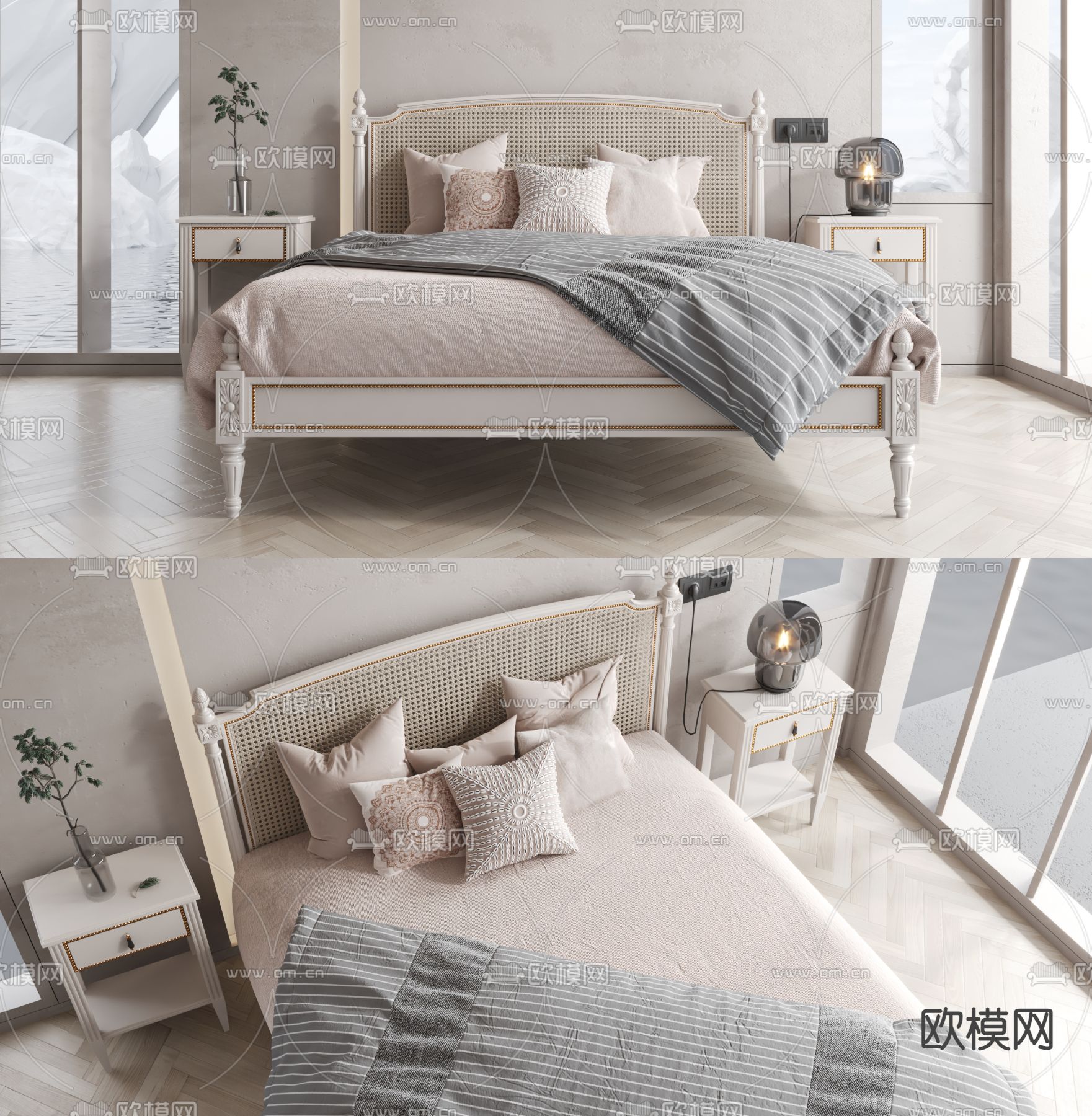 美式实木双人床3d模型