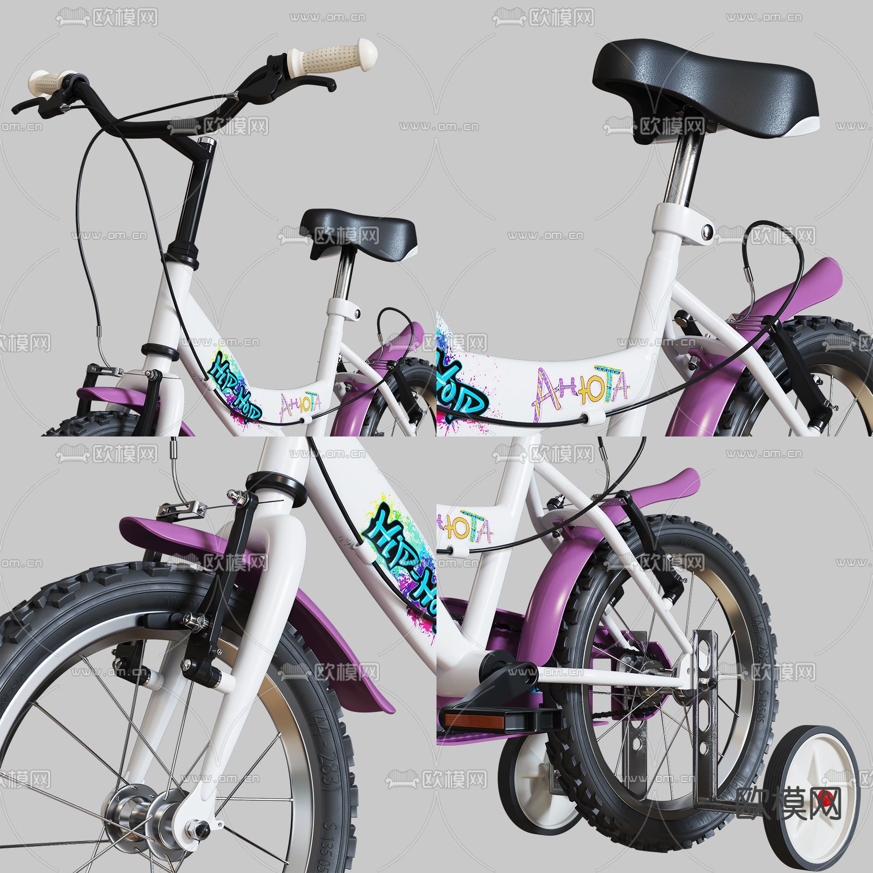 现代儿童自行车3d模型下载（渲染图2）