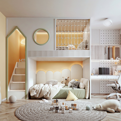  现代卧室儿童房su模型 