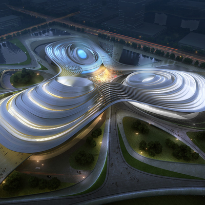  现代体育馆鸟瞰su模型 