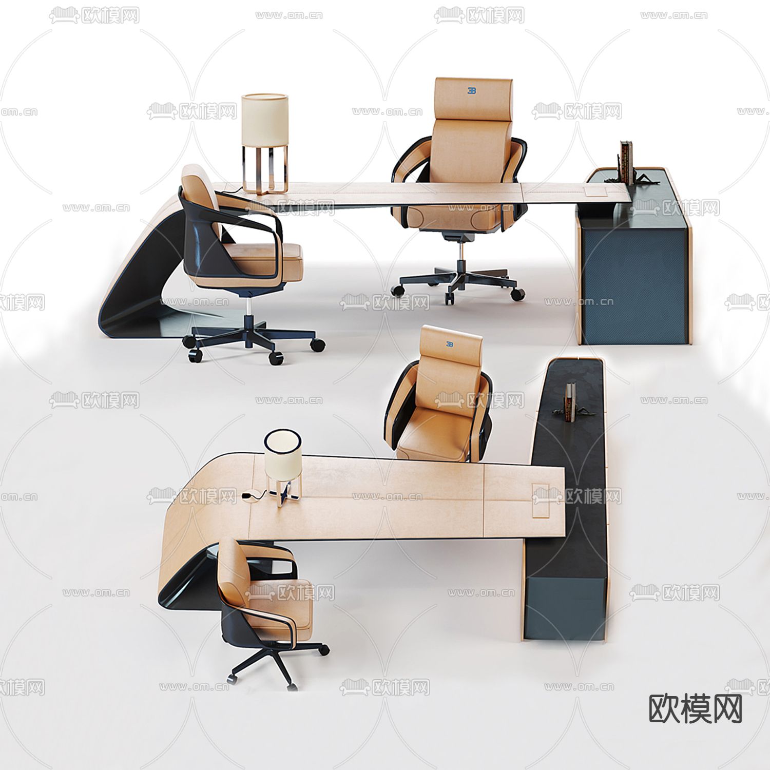 现代办公班台桌椅3d模型下载